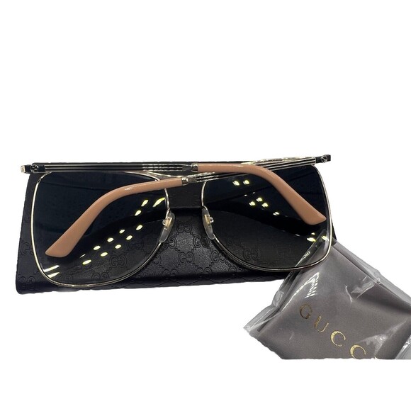 NEW Gucci Women\'s 63mm Square Sunglasses Gold Gray Oversized Designer Aviator main image 9